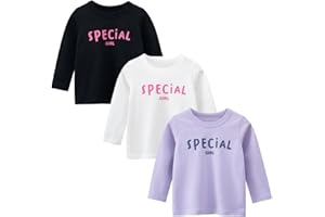 NATUST 3-Pack Girls' Long Sleeve Cotton T-Shirt Girls Casual Crewneck Sweatshirt 2-7 Years