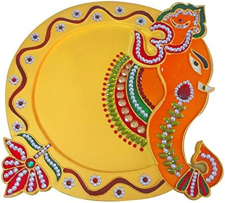 AsiaCraft Brass Pooja Plates Thali for Diwali Gifts, Dia 9.5"