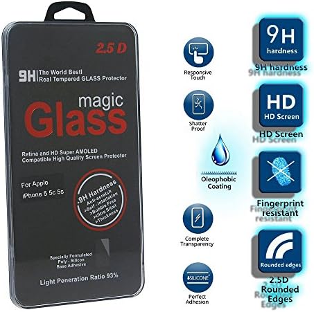 Tempered Glass Screen Protector for Smart Mobile Phone Apple iPhone 5 5C 5S, Premium Tempered Glass Screen Protector Shock Proof, Toughened Glass Protective Film, HD Anti Fngerprint 9H Hardness 2.5 ARC Edge