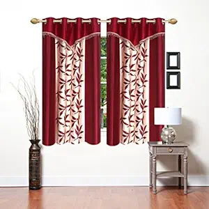 ZYFOX HOME Polyester Printed Window Curtain (4x5 Feet, Maroon, Pack of 2)