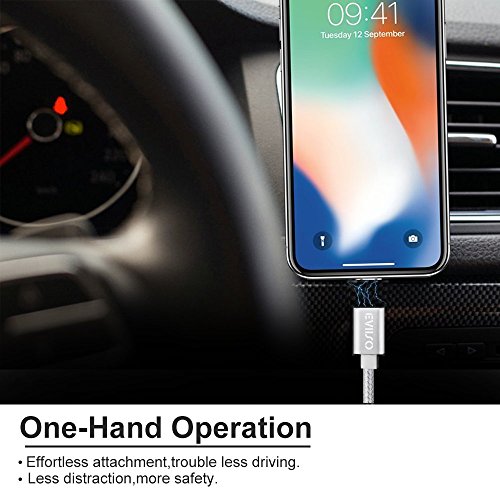 Magnetisches iPhone Lightning Kabel Ladekabel,EVIISO Apple PowerLine 2.4A 1M/3.3ft Nylon Magnetic Adapter,USB Charger Ladekabel Lade Sync Daten,Magnetisch Stecker für iPhone 7,7 Plus,6S,6S Plus,6 Plus,6,5S,5C,5,SE,iPad,iPad Mini,Air iPod (2 Pack Silber) - 6