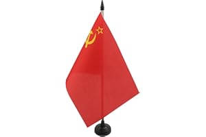 AZ FLAG - Drapeau De Table URSS - Drapeau Communiste - Russie De Bureau 100% Polyester Avec Hampe De 25cm Et Socle En Plastique Noir - 20g - 21x14 cm