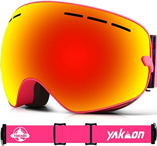 Ski Goggles for Men and Women, YAKAON Y1 Sphercial REVO Mirror Lens Anti-slip Strap Anti-fog UV Protection Detachable Lens &amp; Strap