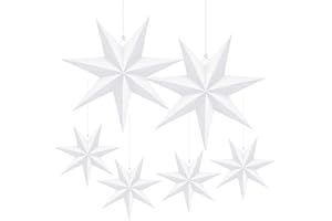 Fennoral 6 Stück Weihnachten Papiersterne zum Aufhängen 7 Zacken Faltsterne Weiß Sterne Weihnachtsdeko für Fenster innen Skandinavische Weihnachtsbaum Dekoration (Durchmesser 40 & 25 cm