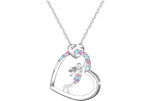 MAKOBLESSMOMO Mermaid Necklace for Girls and Boys Crystal Heart Pendant Necklaces Gifts Jewelry Gifts for Girls Daughter Granddaughter Niece Birthday, Glass