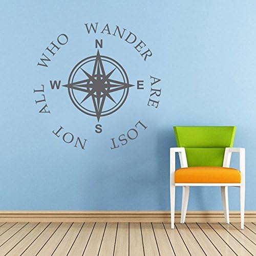 Compass Nautical Wall Decal - Not All Who Wander Are Lost - College Dorm Classroom Vinyl Wall Decal Wall Decor Lettering(57"h x57"w, Brown)