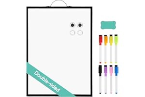 ‎QUEENLINK QUEENLINK Doppelseitiges Magnetisches Whiteboard, 30 x 40cm Dry Erase Board für die Wand, Kleine Schwarze Aluminiumrahmen Tafel mit Halterung, Tragbare Tafel für Haus Küche Büro AL70-WB2-V-3040-BLK