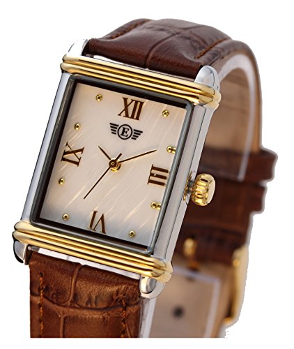 Eriksen Damen Classic rechteckig QUARZ Kleid Uhr mit Analog-Anzeige und braunem Lederband mit Mutter von Pearl Zifferblatt TWOTONE PTT Eriksen Damen Classic rechteckig QUARZ Kleid Uhr mit Analog-Anzeige und braunem Lederband mit Mutter von Pearl Zifferblatt TWOTONE PTT