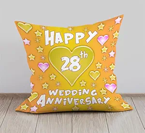 DreamVio Happy 28th Anniversary Cushion, Gift Cushion for Husband, Wife,Couples, Friends on Birthdays & Anniversaries Color : Yellow (12 x 12 inch)