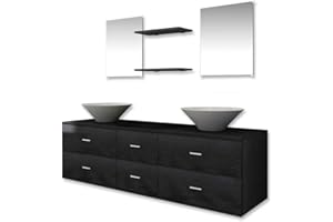 vidaXL Mobili da Bagno Armadietti Elegante 7 pz Nero Specchio Lavabo Lavandino