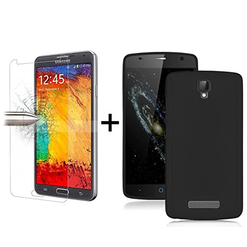 TBOC Pack  Funda de Gel TPU Negra   Protector Pantalla Vidrio Templado para ZTE Blade L5     ZTE Blade L5 Plus  Funda de Silicona Ultrafina y Flexible  Protector de pantalla Resistente a Golpes  Ca  das y Ara  azos 