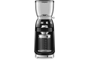Smeg, Macinacaffè CGF11BLEU, Livello di Macinatura Regolabile, 30 Step di Macinatura, Contenitore Chicchi Caffè da 350g, Quantità di macinatura regolabile, con Sistema Antistatico, 150W, Nero