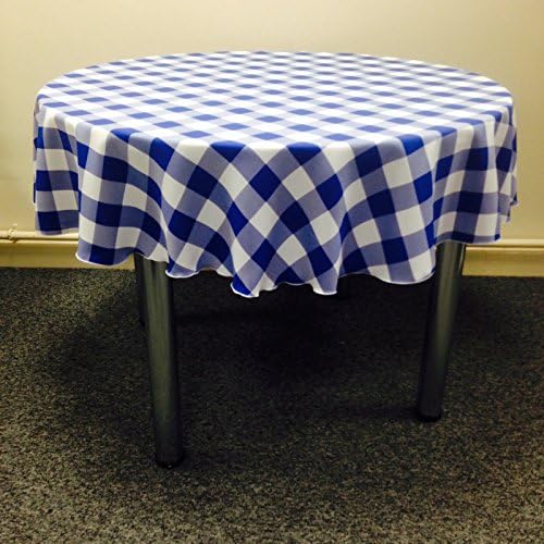 Hope Textiles Royal Blue and White Gingham Patio Tablecloth 58" Diameter Round Polyester Fabric with ring for umbrella/parasol.