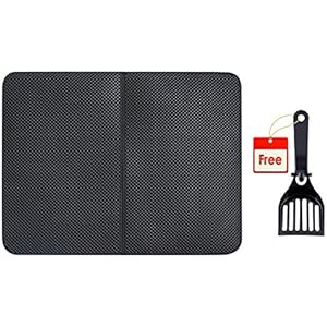 Jannyshop Katzentoilette Unterlage Katzenklo 2-Lagige Struktur mit Vieler-Löcher-Matte Wasserfest & Anti-Rutsch aus Gummi in Schwarz ( mit einer kostenlosen Katzenstreuschaufel)