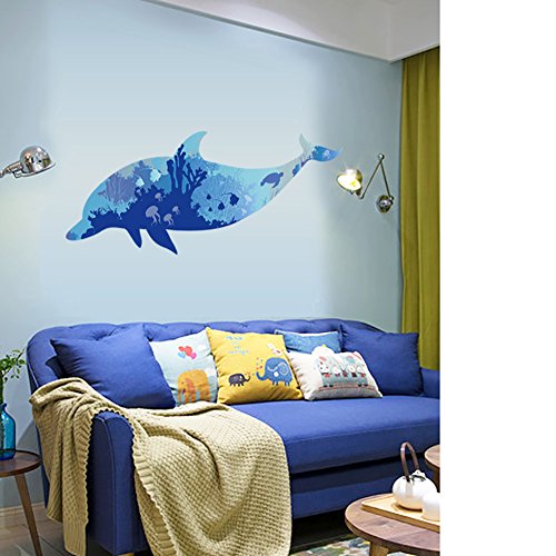 Preisvergleich Produktbild WandSticker4U- XL Wandtattoo "Delfin" blau / 150x60cm / Wandsticker Delphin Unterwasserwelt Fische Ozean Aquarium See Meer Unterwasser / Fliesenaufkleber Deko Badezimmer Bad Kinderzimmer
