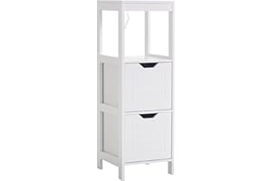 kleankin Armario de Baño Gabinete Multifuncional con Estante Abierto 2 Cajones de Almacenaje Diseño Antivuelco 30x30x89 cm Blanco