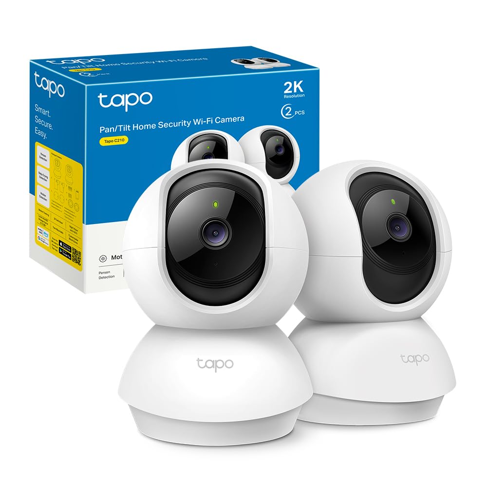 Tapo C210P2 - Cámara de Vigilancia WiFi Interior 360º, 2K 3MP, Detección IA | Detección Movimiento, Personas y Llanto de Bebé. Visión Nocturna. Alarma Luz y Sonido. Almacenamiento Local o Nube. App Tapo.
