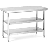 Royal Catering Stainless Steel Table for Hospitality RCWT-120X60-3L-E (Max Load Capacity: 500 kg, Working Surface: 120 x 60 c