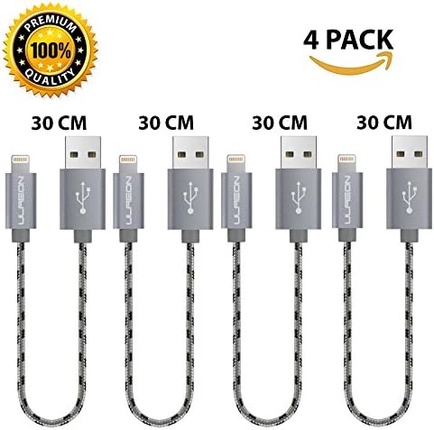 Lightning to USB iPhone Cable 4 Pack, Ulreon Short 12 inch/0.3M High Speed Quick Charging USB Sync Data Cables 2.4A Durable Nylon Braided Cord for iPhone 8/xPlus/7/6 Plus/6/6s, 5s/5c/5/SE, Ipad (Grey)