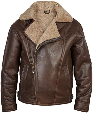 Men's Shearling Sheepskin Antique Leather Pilot Jacket, Antique, 2XL