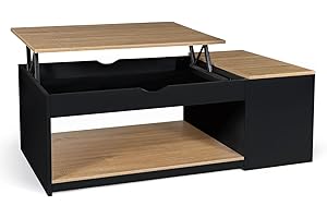 IDMarket - Table Basse Plateau relevable rectangulaire ELEA avec Coffre Bois Noir et façon hêtre