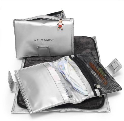 Melobaby All-In-One Nappy Wallet and Change Mat (Silver Wallet/ Charcoal Mat)