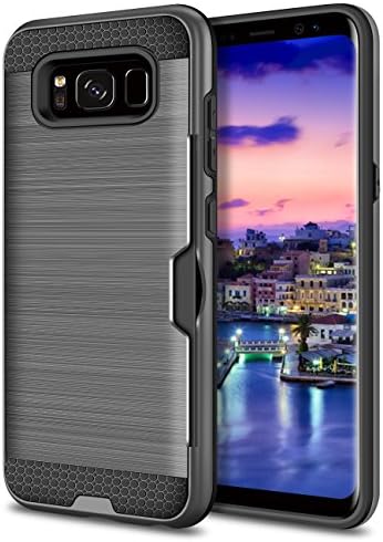 Galaxy S8 Plus Case,Cheeringary [Brushed Finish] Anti Scratch Shockproof Card Slot Holder Case Samsung Galaxy S8 Plus Case Wallet Case Rubber Bumper Protective Cover Credit Card Case for Galaxy S8 Plus(Grey)