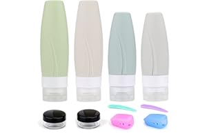 Onezebra Bouteilles de Voyage en Silicone,Ensemble de Flacons de Voyage Rechargeables de 10 Pièces Avion pour Cosmétiques/Shampoing/Gel Douche/Crème Livré Avec un sac de Rangement