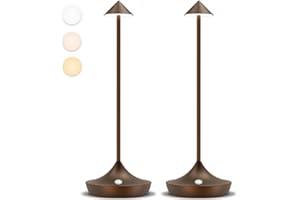 Moslumin Lampe de chevet LED tactile sans fil, 2PCS lampe de table 6000mAh rechargeable usb, metal, design modern, lumiere bureau batterie pour interieur, exterieur, terrasse, restaurant (marron)