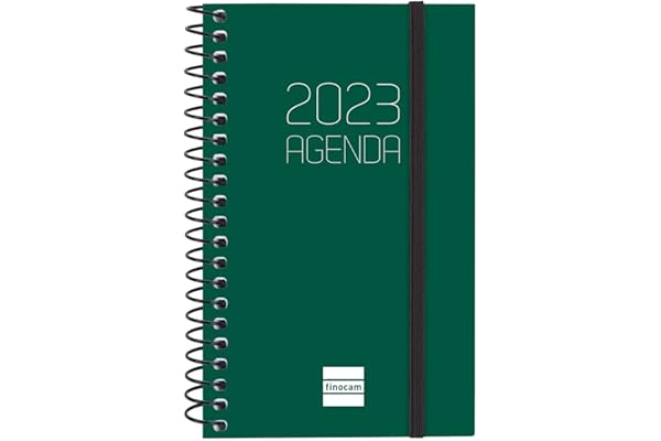 Finocam Agenda 2023 Espiral Opaque Semana Vista Horizontal Enero 2023, Diciembre 2023, 12 meses, Catalán, Color Verde, Supermini, E3, 79 x 127 mm