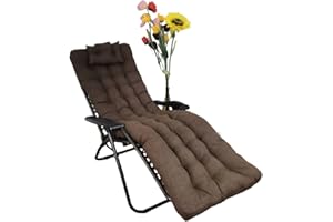 REINO MANSIDI Cojín Tumbona 180x55x6cm Reclinable con Almohada Reposacabeza, Colores Lisos. Colchoneta Tumbona Exterior con Relleno de Fibra Hueca. (Marrón)