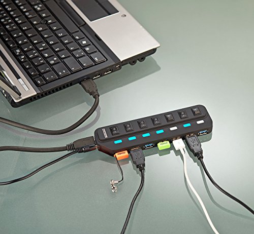 Xystec Aktiver USB-3.0-Hub mit 7 Ports, einzeln schaltbar, 2-A-Netzteil - 2