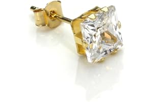 JEWELLERYBOX 9ct Gold 5mm Clear Square CZ Crystal Single Ear Stud/Mens Earrings/Studs