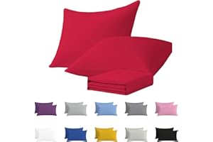 DN COLLECTION Pillow Cases 2 Pack Red Pillow Covers 50X75CM Hotel Quality Poly Cotton (Red, 2 Pillow Cases)