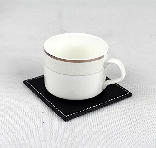 Japace® 6er Set Edel Quadrat Bieruntersetzer Tassenuntersetzer Untersetzer mit Halter aus Kunstleder für Gläser und Flaschen 10 x 10 cm – Braun - 3