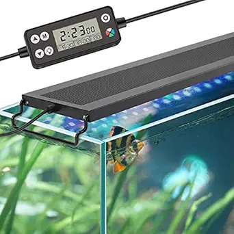 hygger Auto On Off LED Aquarium Light, Full Spectrum Fish Tank Light with LCD Monitor, 24/7 Lighting Cycle, 7 Colors, Adjustable Timer, IP68 Waterproof, 3 Modes for 18
