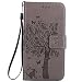 Produktbild Leder Hülle für Xiaomi Mi 5,Brieftasche Hülle für Xiaomi MI5,Xiaomi MI 5 Hülle Flip Case Wallet,Fanryn Retro Elegant Butterfly Schmetterling Baum Katze Muster Prägung PU Leder Ledercase Schutzhülle Handy Lanyard Strap Flip Tasche Wallet Case Cover Schutzhülle Etui Tasche Handytasche Hülle Standfunktion mit Kartenfächer Silikon Rückseite Cover für Xiaomi MI 5 - Grau