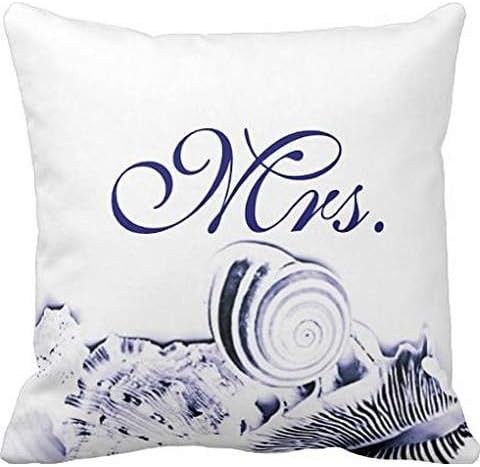 Navy Blue Seashells Mr. &amp; Mrs. pillow case cover 22*22