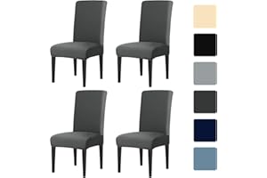LUSCHEER Dining Room Chair Covers Set of 4, Chair Protector Slipcovers Stretch Removable Washable Decoration Seat Cover for Hotel, Ceremony, Banquet, Kitchen, Restaurant, Home (Dark Grey)