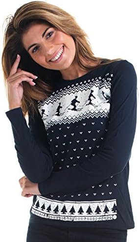 Retro Winter Ski Long Sleeved T-Shirt - Womens - Navy - Stylish Alternative to The Christmas Jumper