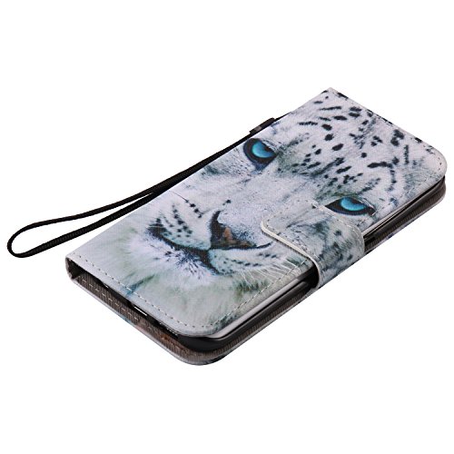 Feeltech Samsung Galaxy S6 Edge Hülle PU-Leder und Brieftasche Bunte Muster Fall mit Magnetverschluss, Hybrid-Kickstand mit Stand-Funktion, schlagen Sie schützende weiche TPU Stoßstangenabdeckung und Kreditkartenhalter für Samsung Galaxy S6 Edge Handgelenk Bügel-Buch-Art-Geldbeutel-Tasche mit 2 In 1 Berühren Sie Stift – White leopard - 6