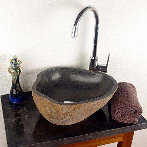DIVERO Aufsatzwaschbecken Naturstein Handwaschbecken Neapel max. 30 kg Andesit Findling grau sand poliert Durchmesser ca. 29-50cm - 7