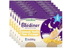 Blédina - Blédîner - Plat du soir bébé inspiré du fait maison - Semoule vanille fleur d'oranger - Dès 6 mois - 12 pots de 200g