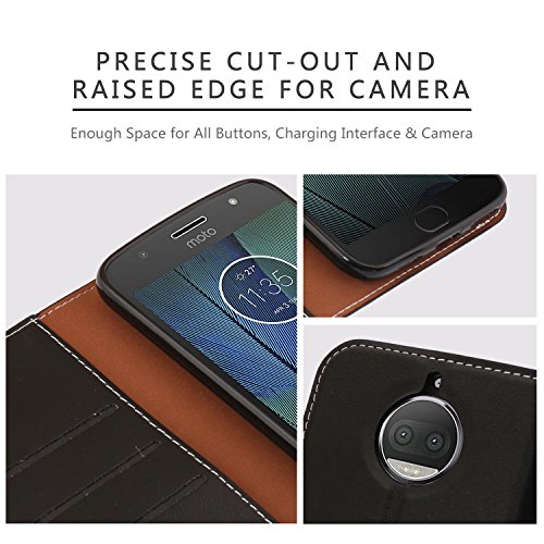 COODIO Custodia In Pelle Per Motorola Moto E6 Plus – Cover Portafoglio Magnetica Con Slot Carte E Supporto, Colore Nero/Rosso - 4