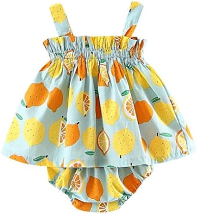 Baby Girls Clothes, Hmeng Infant Nweborn Girl Fresh Cute Lemon Print Strap Dress + Frill Pants Clothes Summer Outfits Set for 6-12 Month (Mint Green, Size:12M)