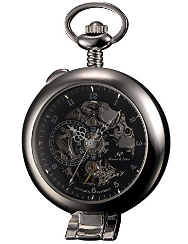 KS-KSP063 Herren Handaufzug Meschanisch Taschenuhr Schwarz Zifferblatt mit Geschenkbox