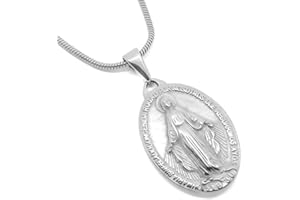 BOBIJOO JEWELRY - Medal Pendant Virgin Mary Miraculous Steel, Silver Communion + String