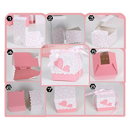 100 Stk. Bonboniere 5x5x5 cm (mit 100 Stk. SeidenBänder) Taufe Kartonage Geschenkboxen Hochzeit Pralinenschachtel Geschenkverpackung Süße Gastgeschenk süßigkeiten Weihnachten (Pink) - 2