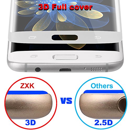 Galaxy S7 Edge Panzerglasfolie, ZXK CO 9H Hartglas Tempered Glass 3D Curved Screen Protector Full Coverage Hartglas Schutzfolie für Samsung Galaxy S7 100% durchsichtiger Panzerglas Screen Protector 3D Touch – Rahmen Weiß - 5