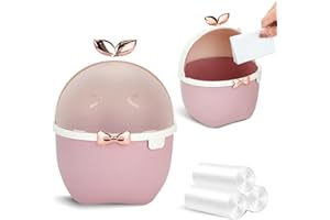 DIBALIYI Mini TischmüLleimer mit Deckel, Kawaii Mülleimer mit 3 Rollen Müllsäcke, Karikatur Tier Papierkorb Kinderzimmer für Büro Auto Küche Bad, 19,5 * 15 * 15cm (Rosa)